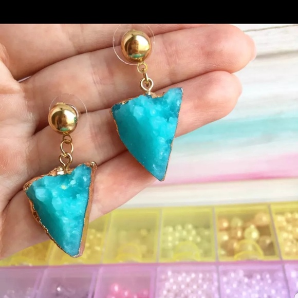 Druzy aguta drusy earring blue turquoise - Picture 4 of 7